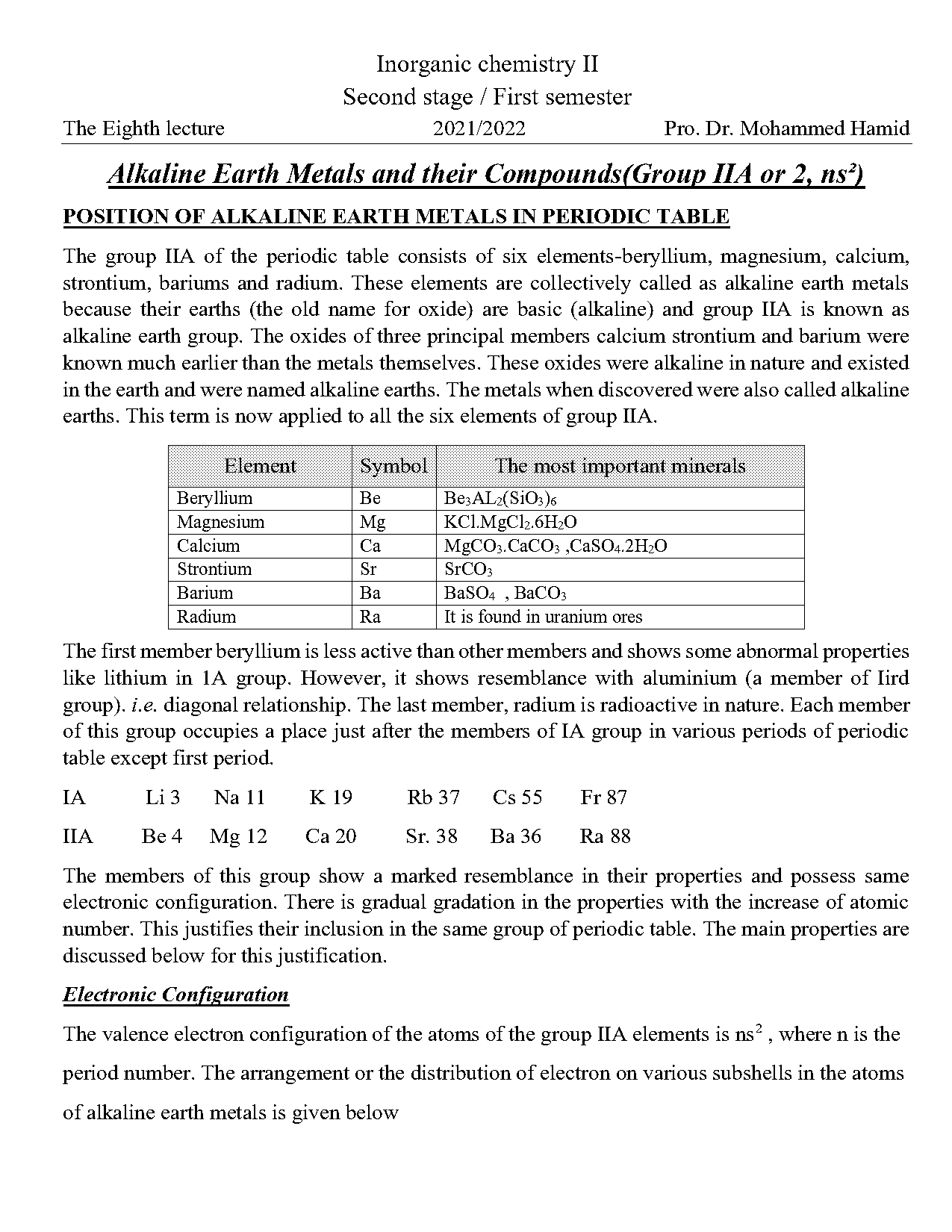 alkali earth metals on a periodic table