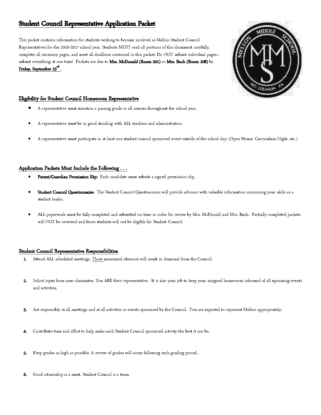 high school student council application form